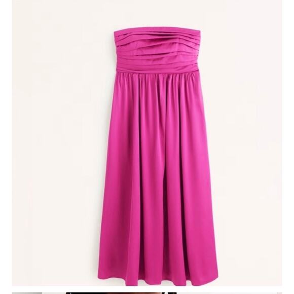 Abercrombie & Fitch Emerson Ruched Strapless Midi Dress Cocktail Wedding Guest M - Picture 2 of 12